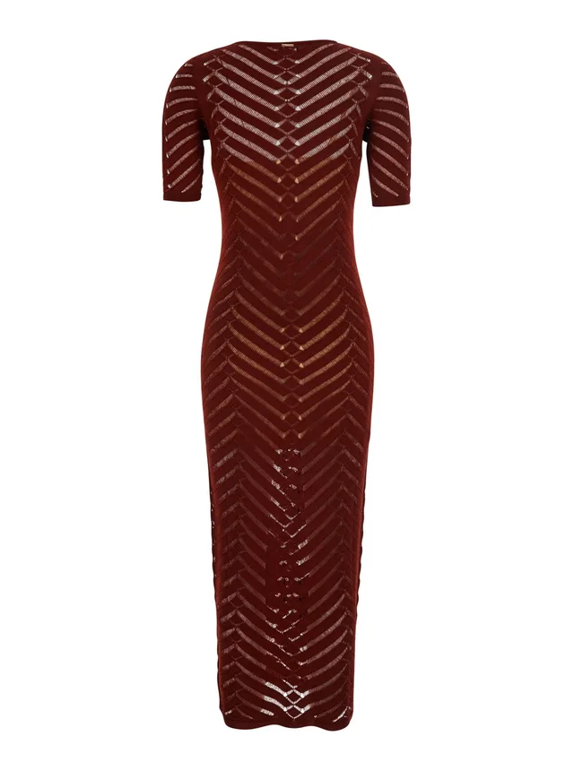 Twinset Bordeaux Long Dress with Crew Neck and All-Over Embroidery in Stretch Viscose Woman, photo 4 of 6 from Gaudenzi Boutique