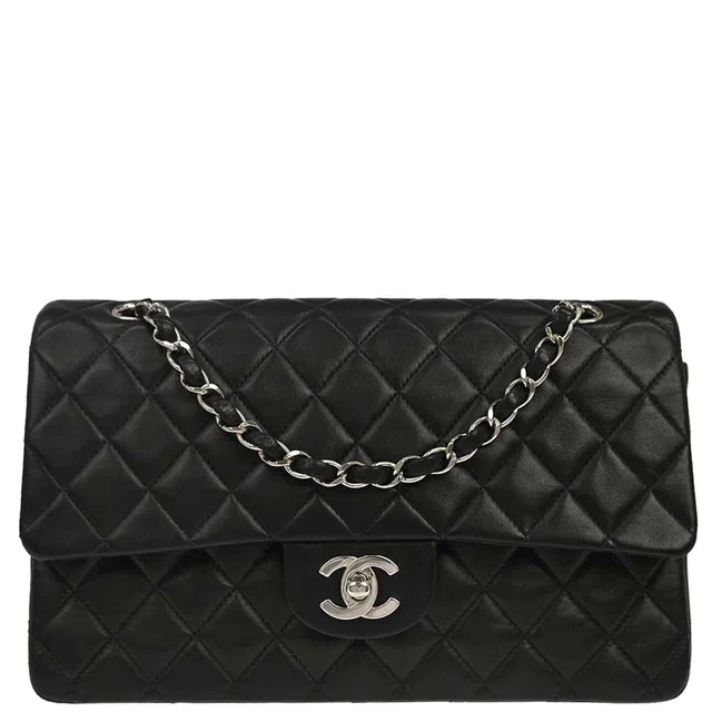 Chanel 2000-2002 Black Lambskin Medium Classic Double Flap Shoulder Bag in Black Lambskin from AMORE Vintage Tokyo