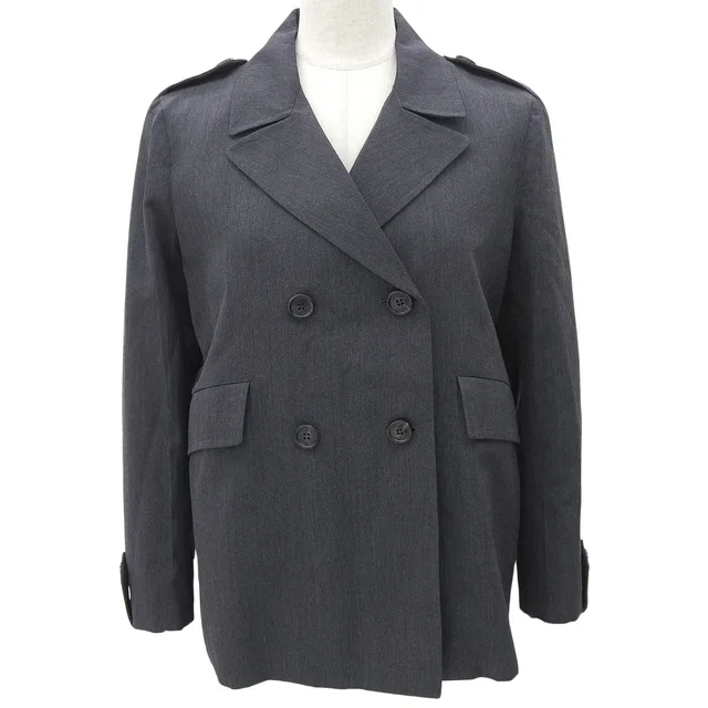 Prada Logo Button Double-Breasted Jacket #38 Charcoal Grey in Grey Wool from VINTAGE QOO TOKYO