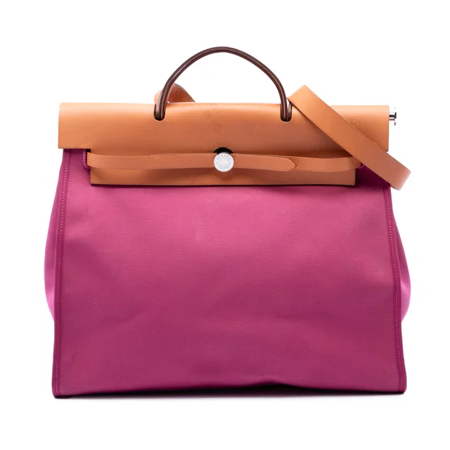 Pink Hermès Toile Herbag Zip 39 Satchel in Pink Canvas from Designer Revival