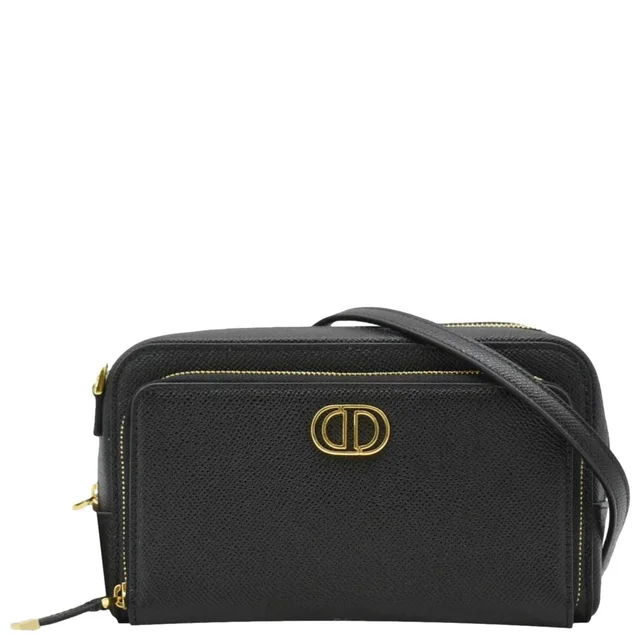 Dior Caro Grained Leather Double Pouch Crossbody Bag Black in Black Caviar leather from Dallas Designer Handbags