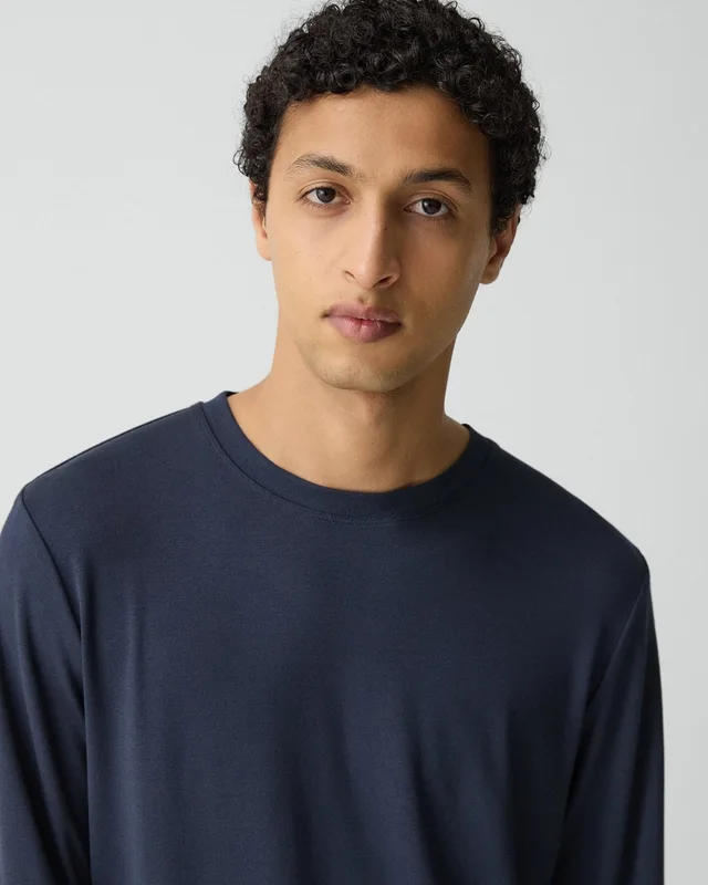 Theory Essential Long-Sleeve Tee in Anemone Modal Jersey in BALTIC 72% Modal, 23% Recycled Polyester, 5% Spandex, photo 11 of 12 from Theory