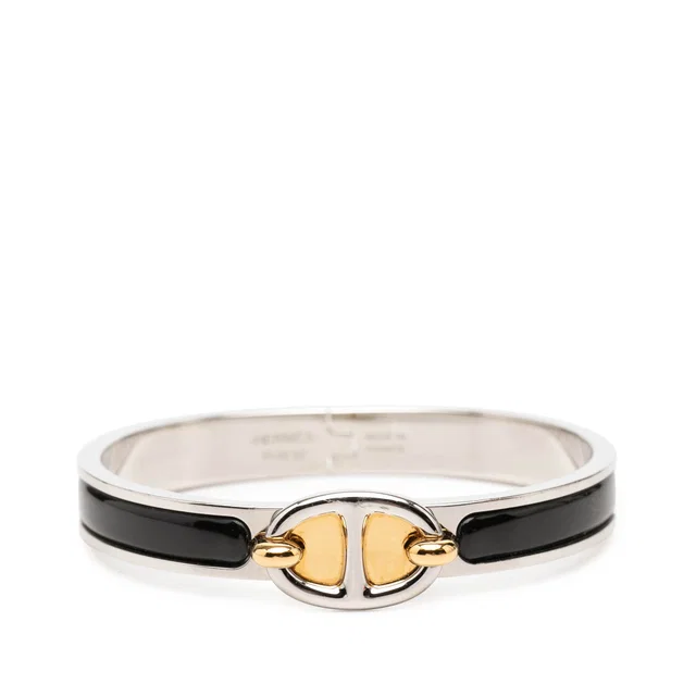 Black Hermès Mini Enamel Clic Chaine d Ancre Bracelet PM in Black from Designer Revival