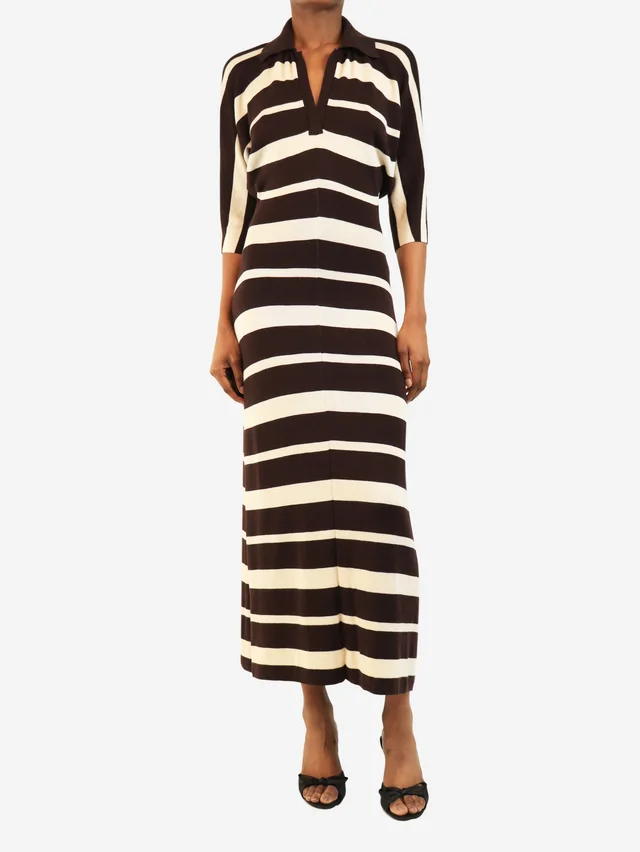 Proenza Schouler Brown and cream striped with collared dress - size S in Brown Silk from Sign of the Times