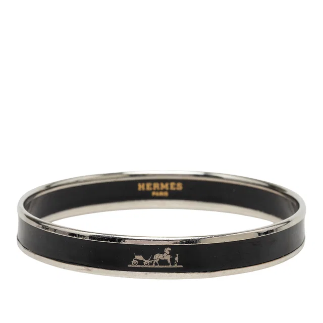Black Hermès Narrow Caleche Enamel Bangle 65 Costume Bracelet in Black from Designer Revival