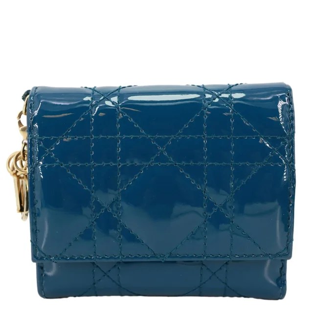 Lady Dior Lotus Cannage Patent Leather Wallet Blue in Blue Patent leather from Dallas Designer Handbags