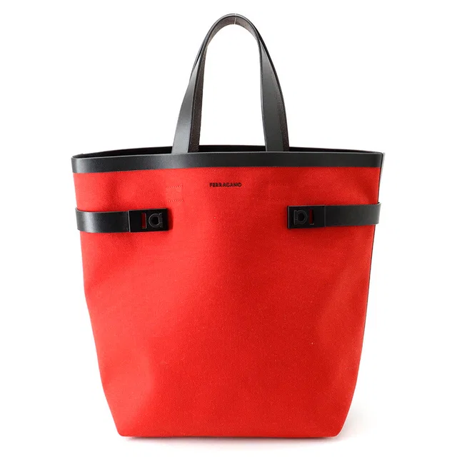 Ferragamo Gancini Tote Bag Red/Black24 1345/00 Canvas Leather in Red Canvas from GALLERY RARE