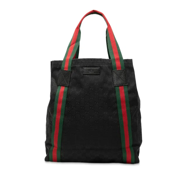 Black Gucci GG Canvas Web Tote in Black Canvas from Designer Revival