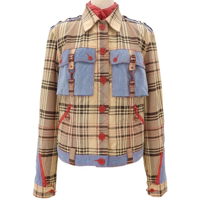 Dior Checked Denim Combo Logo Button Blouson #44 Beige/Blue in Beige Denim from VINTAGE QOO TOKYO