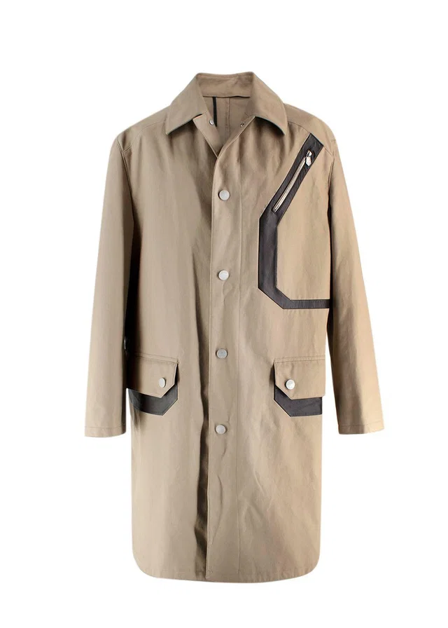 Hermès Neutral Beige Trench Coat with Brown Leather Inserts in Brown Leather from HEWI