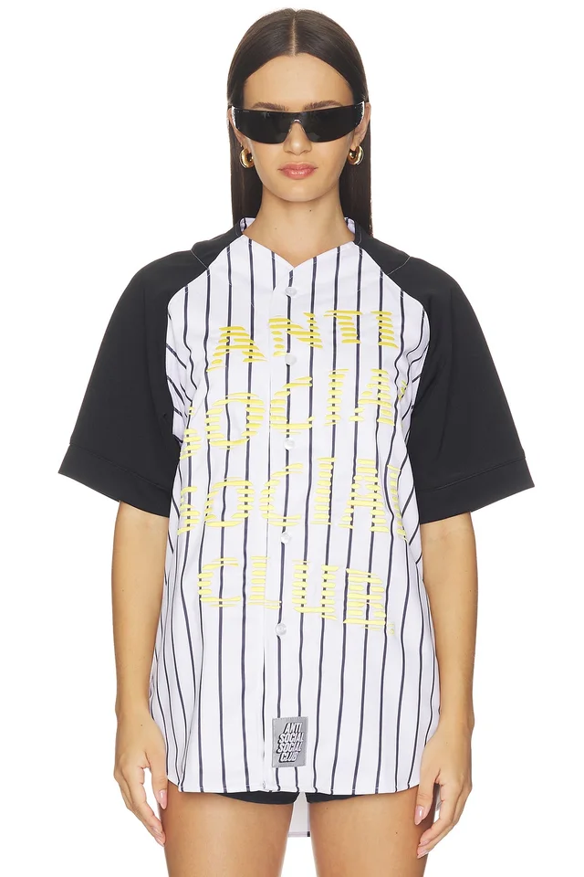 Anti Social Social Club Pinstriped Baseball Jersey in Black & White, photo 2 of 5 from REVOLVE (Canada)