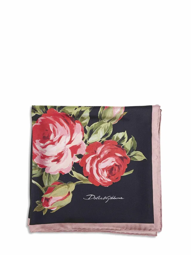 Dolce & Gabbana Rose Bouquet Floral Silk Twill Scarf — Multicolor Scarfs in Pink Silk from HEWI