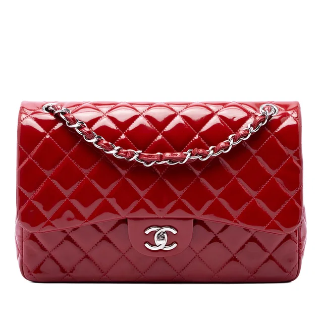 Red Chanel Jumbo Classic Patent Double Flap Shoulder Bag in Red Patent leather from Designer Revival