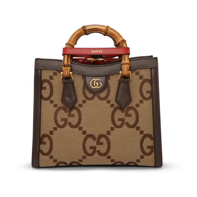 Gucci Textured Dollar Calfskin Jumbo GG Small Diana Bag in Brown Calfskin from Blue Spinach