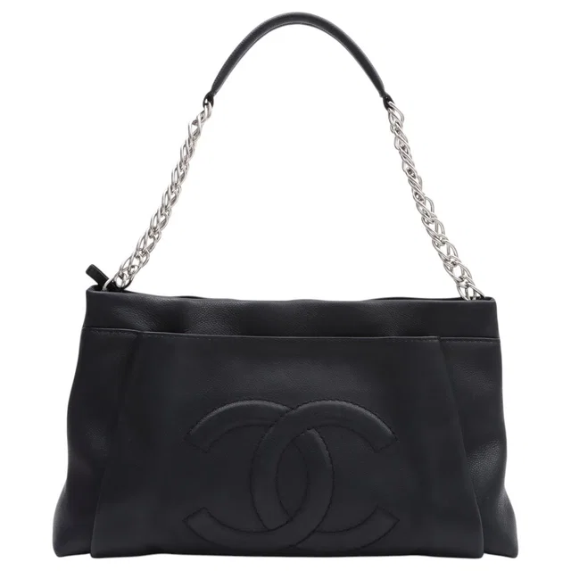 Chanel 2008-ish Caviar Skin CC Mark Stitch Chain Tote Bag Black in Black Caviar leather from VINTAGE QOO TOKYO