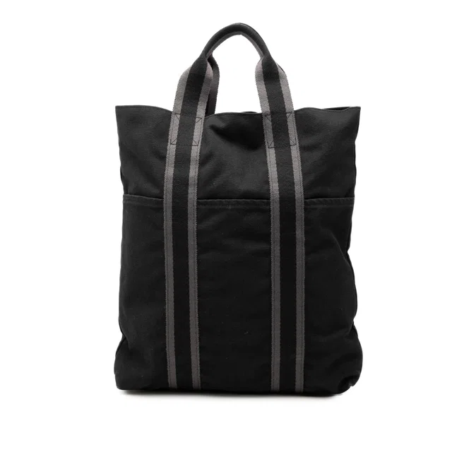 Black Hermès Toile Fourre Tout Cabas Tote Bag in Black Canvas from Designer Revival