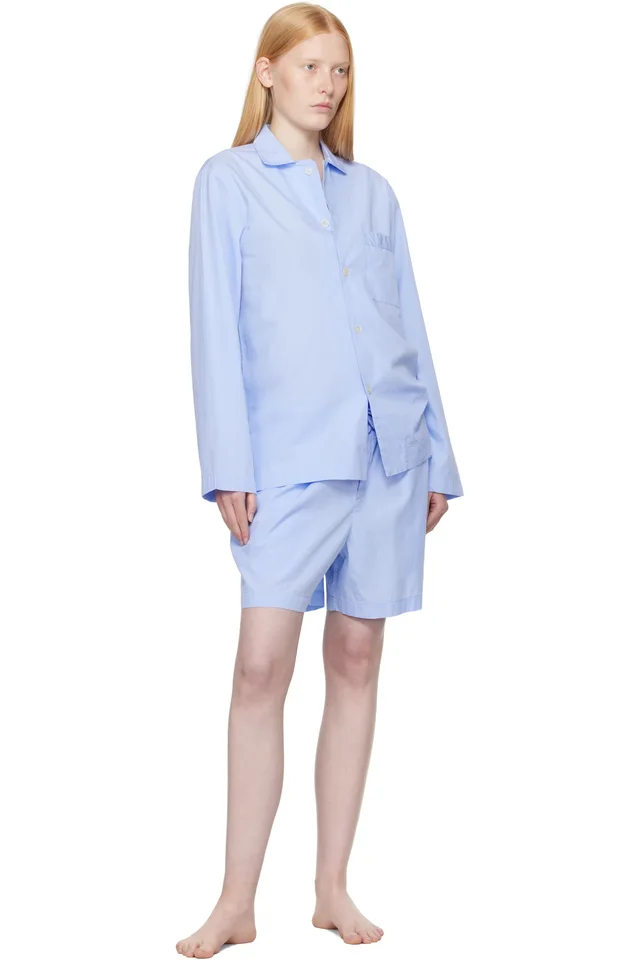 Tekla Blue Poplin Long-Sleeved Pyjama Shirt, photo 4 of 4 from SSENSE