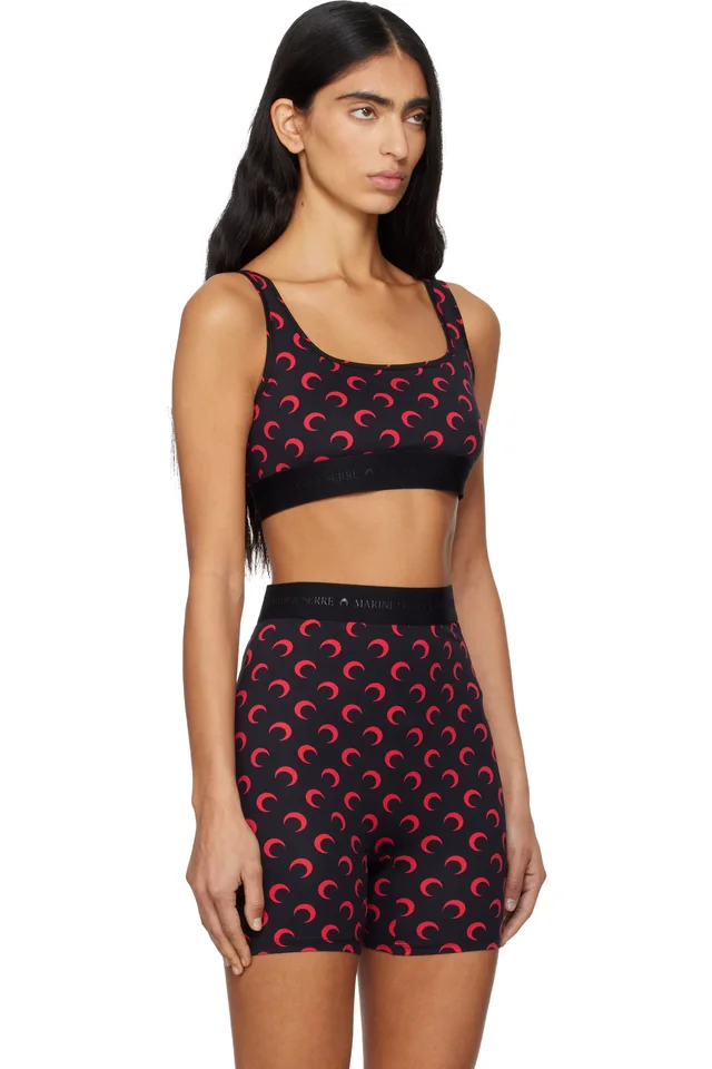 Marine Serre SSENSE Exclusive Black Recycled Moon Jersey Sport Bra, photo 2 of 4 from SSENSE