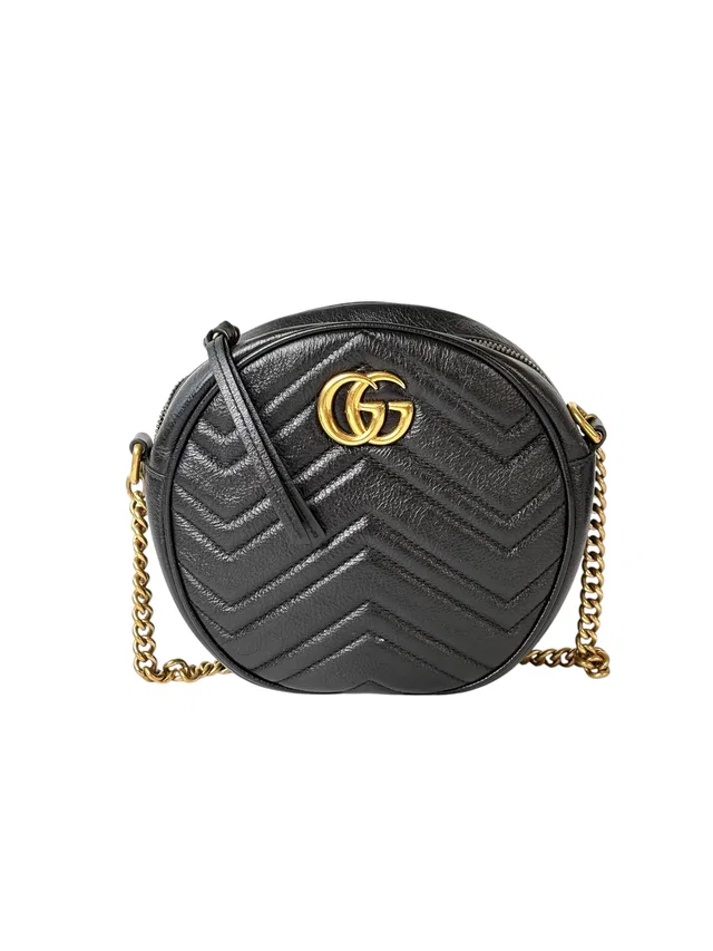 Gucci Black Round Marmont Bag with Chain strap in Black from Luxury Promise
