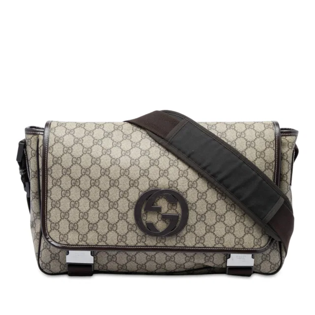 Beige Gucci GG Supreme Interlocking G Crossbody in Beige Coated canvas from Designer Revival
