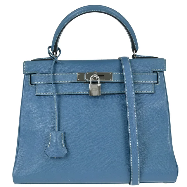 Hermès Blue Jean Courchevel Kelly 28 Retourne 2way Shoulder Handbag in Blue from AMORE Vintage Tokyo