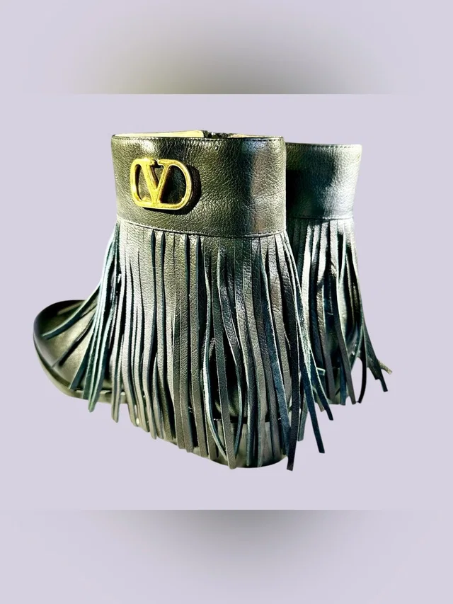 Valentino Garavani Men’s Embellished Fringed Leather Chelsea Boots in black Leather from Poshmark