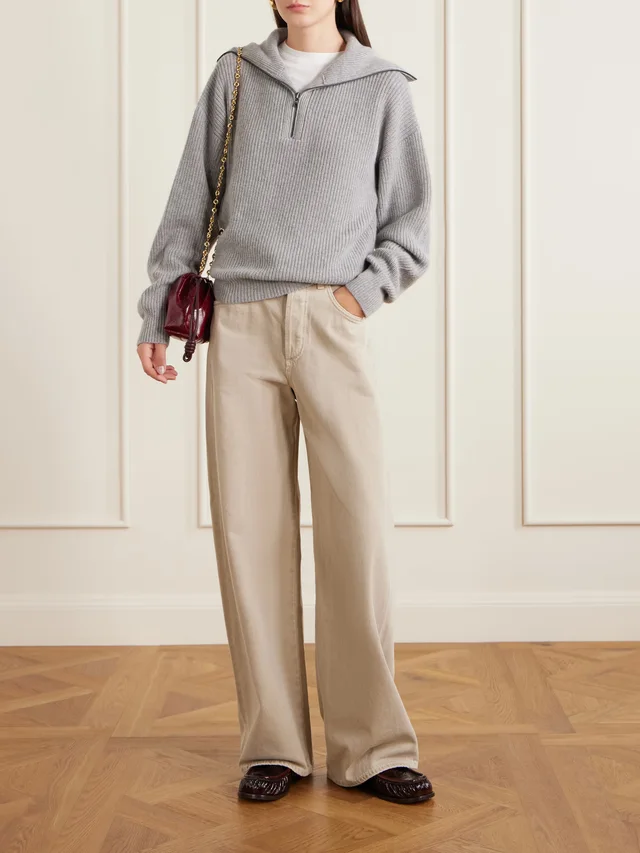 THE ELDER STATESMAN Runyon ribbed cashmere turtleneck half-zip sweater in Metallic, photo 2 of 2 from NET-A-PORTER (Canada)
