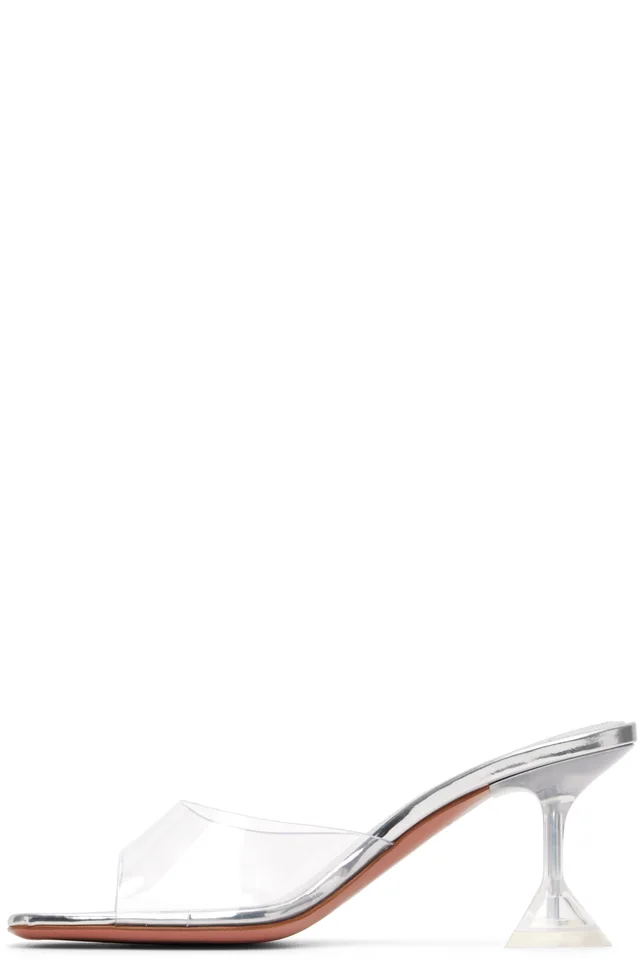 Amina Muaddi Silver Lupita Glass Slipper 70 Heeled Sandals, photo 3 of 5 from SSENSE