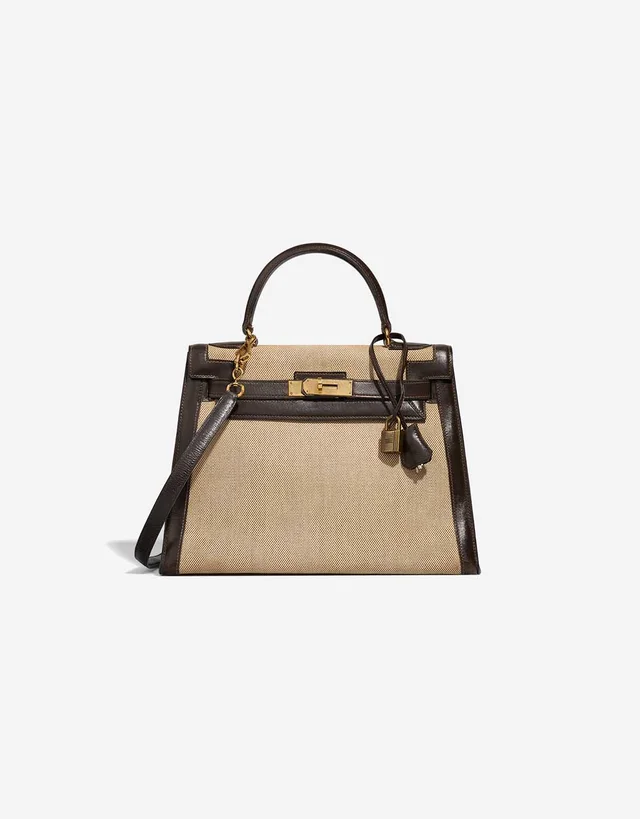 Hermès Kelly 28 Toile / Box Chocolat / Écru from SACLÀB