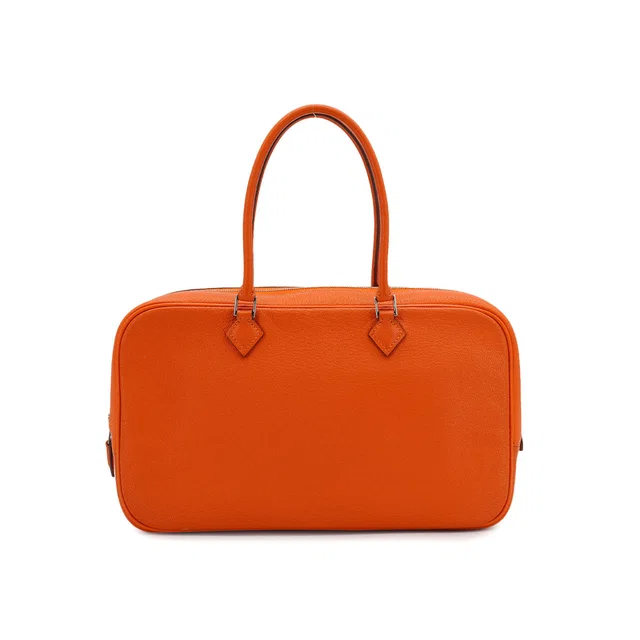 Hermès Plume Elan 28 Orange Chevre Hand Bag 2005 Square I Palladium Hardware in Orange Goatskin from Luxury Promise
