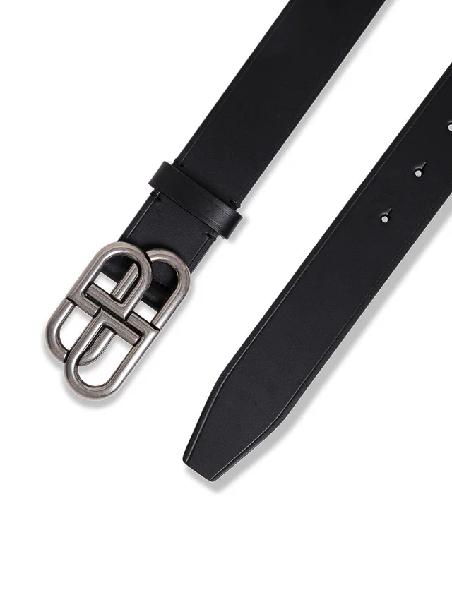 Balenciaga Bb Buckle Leather Belt — Black Calf in Black Leather from HEWI