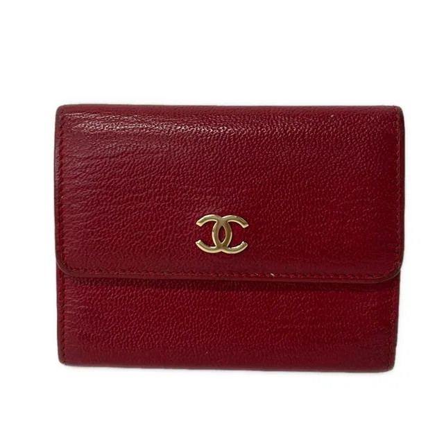 Chanel Trifold Wallet Red CC Logo Gold Leather in Red Leather from The Reluxe