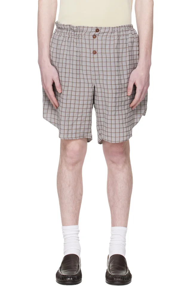 Gray & Brown Checked Shorts, image 1 of 1 from SSENSE