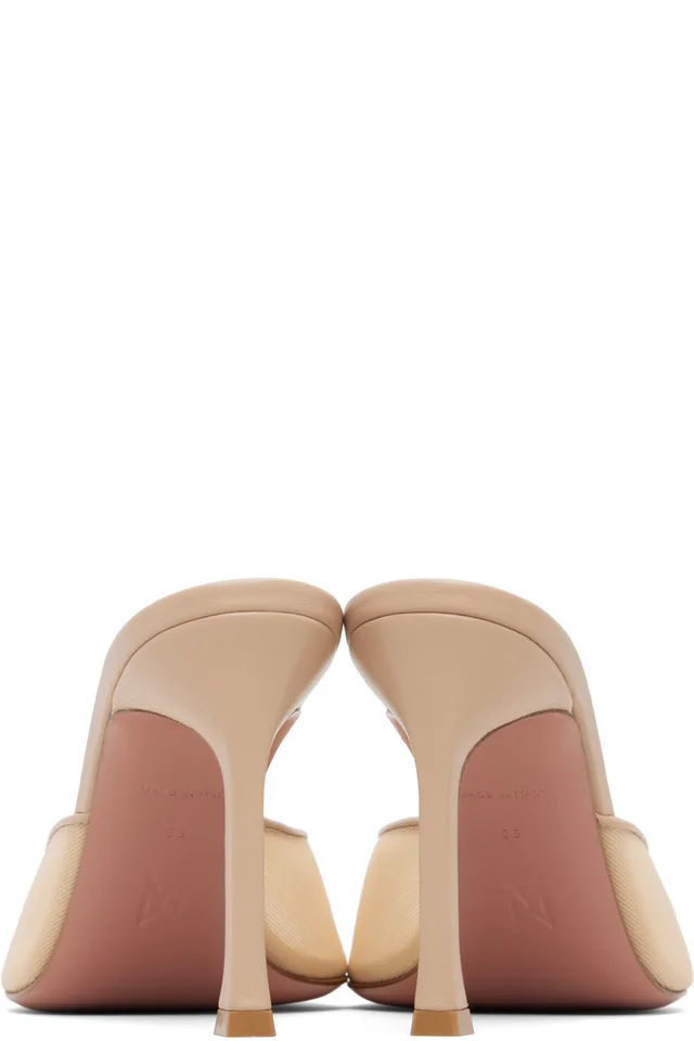 Amina Muaddi Beige Alexa Mesh Slipper 95 Heeled Sandals, photo 2 of 5 from SSENSE