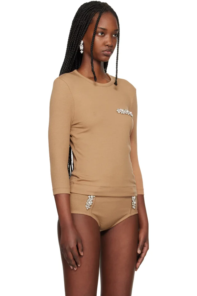 Simone Rocha Beige Embellished Underpinning T-shirt, photo 2 of 4 from SSENSE