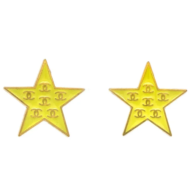 Chanel Star Earrings Clip-On Yellow 01P in Yellow from AMORE Vintage Tokyo