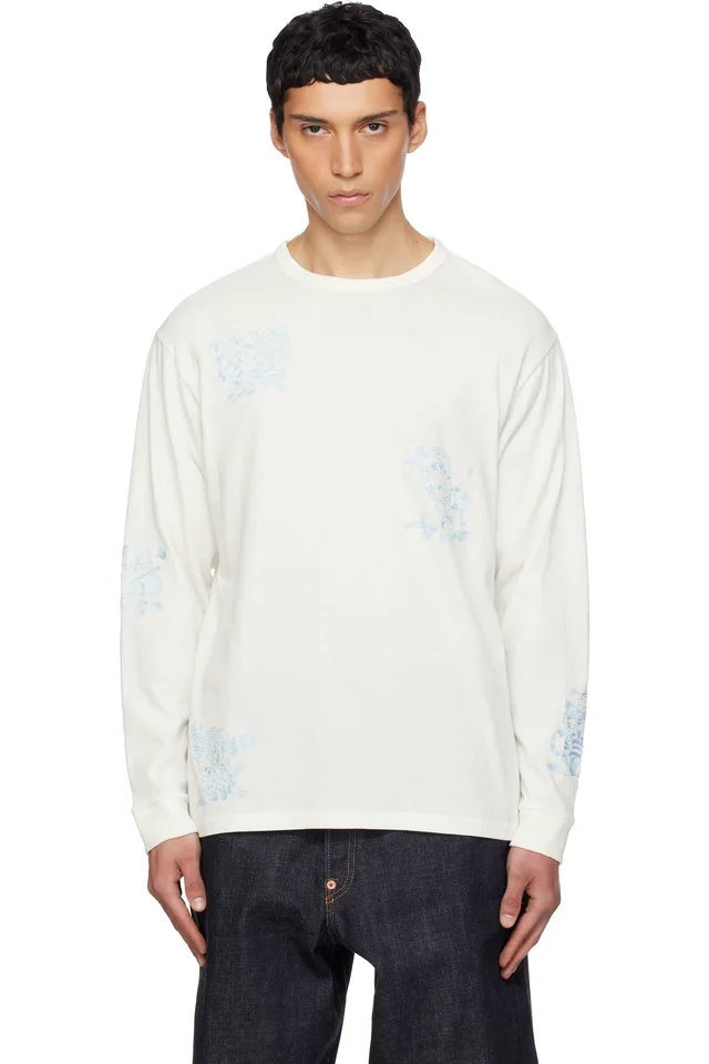 White Kenzo Paris 'KENZO Cartoon Outlined' Relax Long Sleeve T-shirt, image 1 of 1 from SSENSE