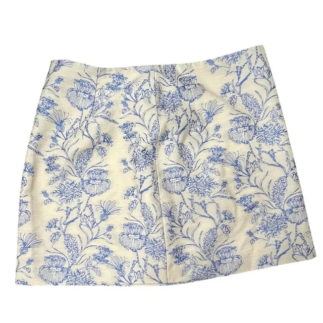 Comtesse Women's Mini Skirt - Blue/Cream - L from Depop
