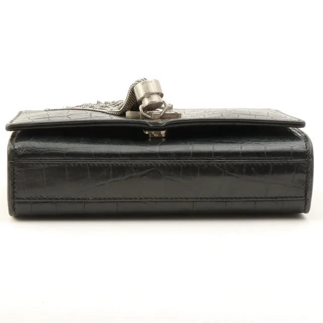 Saint Laurent Croco Embossed Kate Tassel Small Chain Shoulder Bag Black in Black Leather from VINTAGE QOO TOKYO, photo 10 of 14