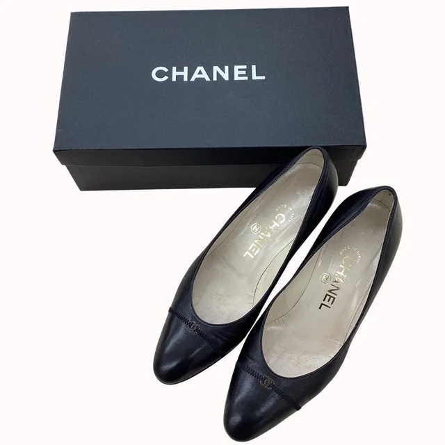 Chanel Pumps CC Logo Leather Black Heels in Black Leather from The Reluxe