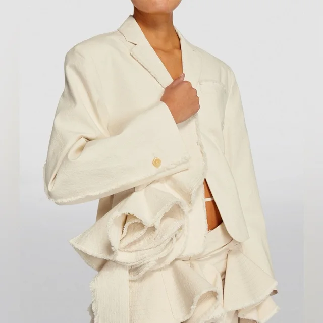 Jacquemus Cream Frayed-Trim Blazer in gold from Poshmark