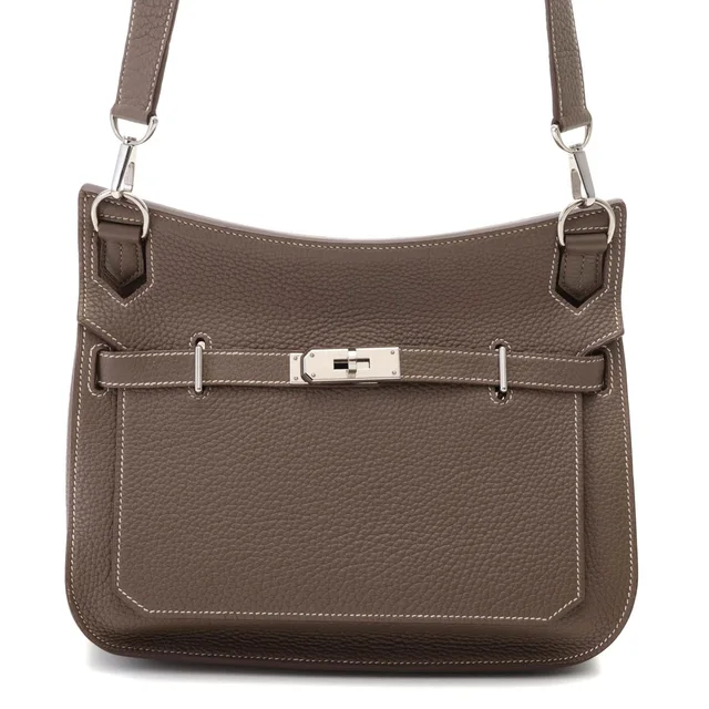 Hermès Jypsiere 28 Etoupe Silver Shoulder Bag Taurillon Clemence in Taupe Clemence leather from The Reluxe