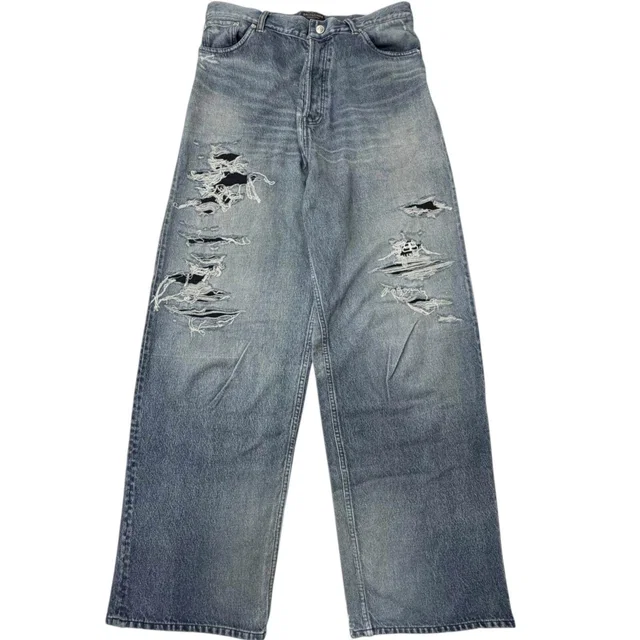 Balenciaga Trompe l’oeil Denim Cotton Pants in Denim from LuxUness