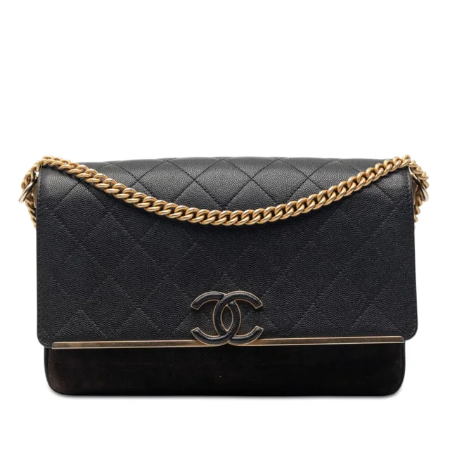 Black Chanel CC Stitched Caviar and Suede Lady Coco Flap Shoulder Bag in Black Caviar leather from Designer Revival