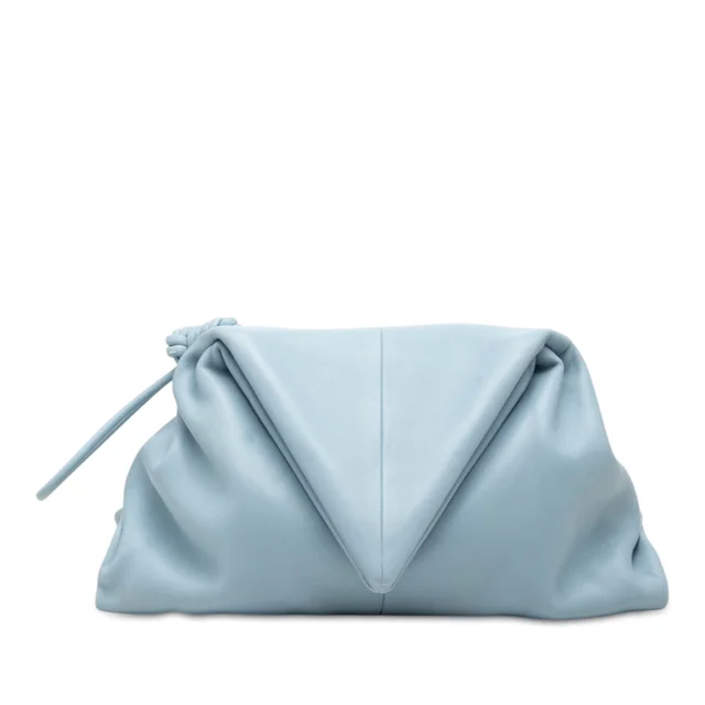 Blue Bottega Veneta Leather BV Trine Angular Clutch in Blue Leather from Designer Revival