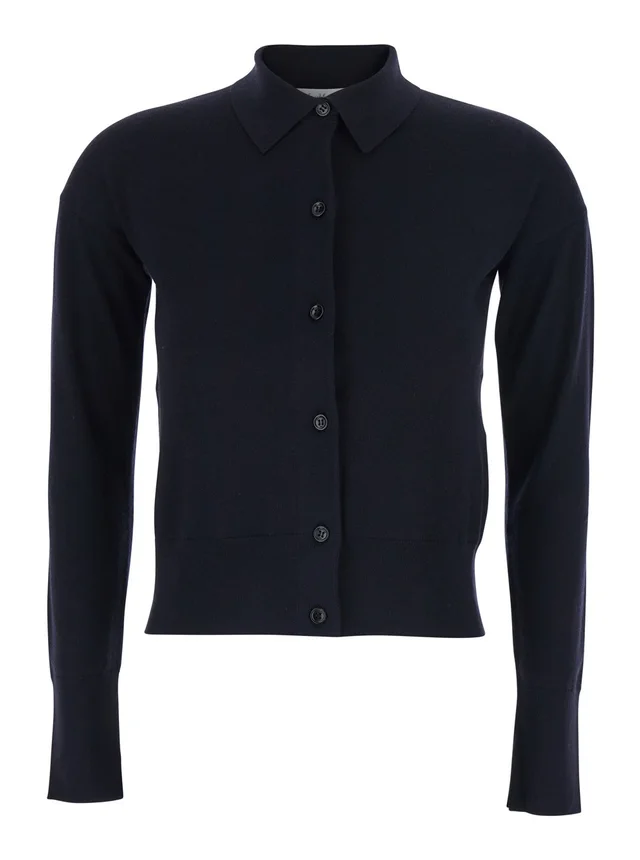 Max mara 'Medeola' Blue Sweater with Polo Collar and Button Closure in Wool Blend Woman in Blue 78% Wool 18% Polyamide 4% Elastane, photo 2 of 6 from Gaudenzi Boutique
