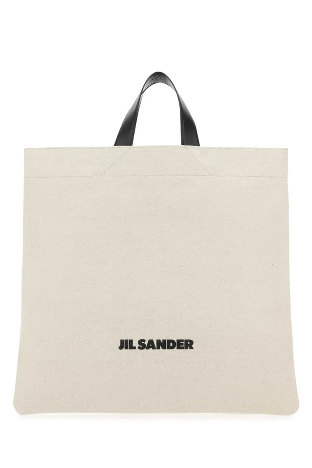 Jil Sander Canvas Tote Bag — Beige Exterior: Cotton Linen Calf in Beige Canvas from HEWI