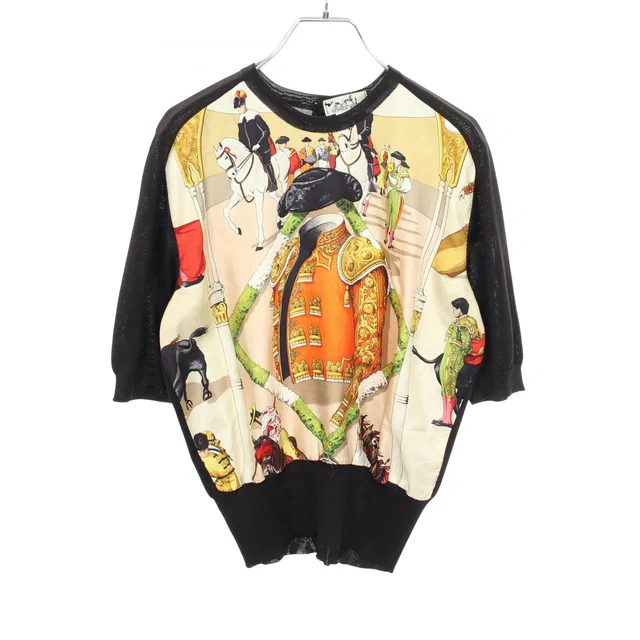 Hermès Knit Plaza de Toros Contrast Short Sleeve Silk Sweater in Silk from The Reluxe