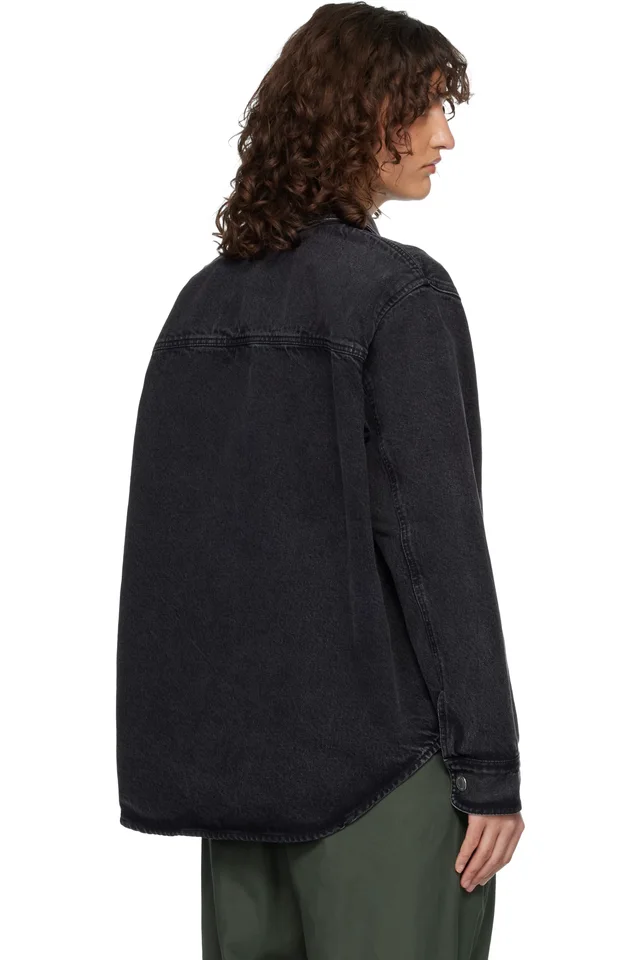 AMI Paris Black Cotton Knitted Ami de Coeur Denim Overshirt, photo 3 of 4 from SSENSE