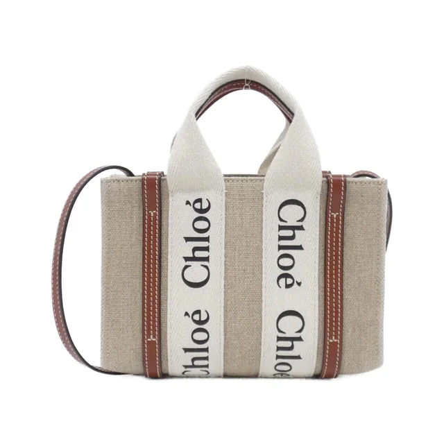 Chloé Woody Mini Tote CHC22AP237 I26 Bag in 90U/WHITE+BROWN (white+ BRAUN) linen canvas/calf from KOMEHYO
